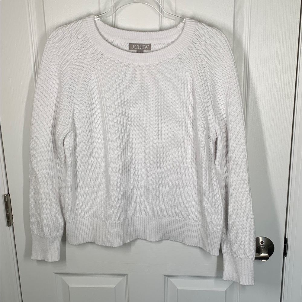 J Crew white cotton chunky knit sweater size medium